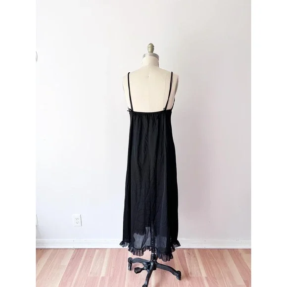 Vintage Black Mesh Slip Dress with Ostrich Puff Bow - Picture 2 of 5